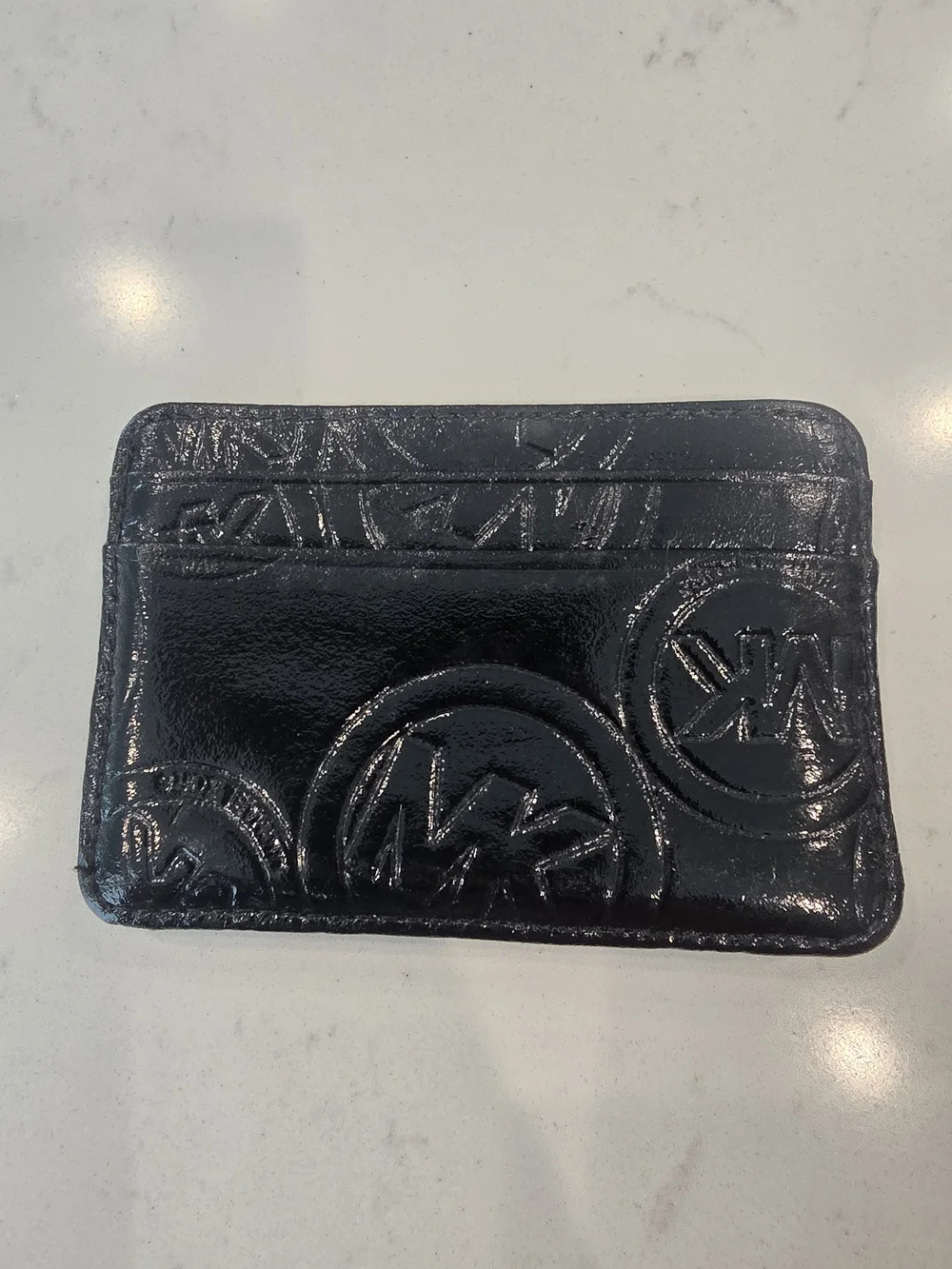 Michael Kors Black Embossed Leather Card Holder with Gold Nameplate